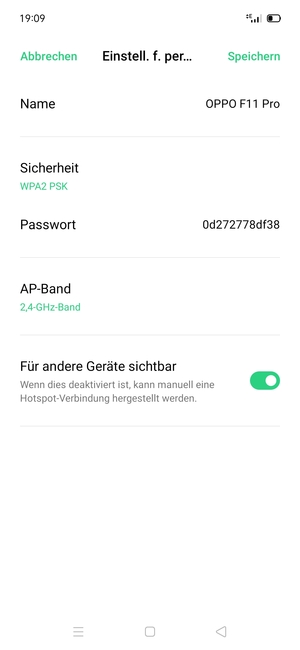 Geben Sie eine WLAN-Hotspot-Passwort mit mindestens 8 Zeichen ein und wählen Sie Speichern