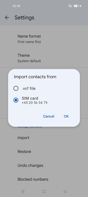 Select SIM card and  OK