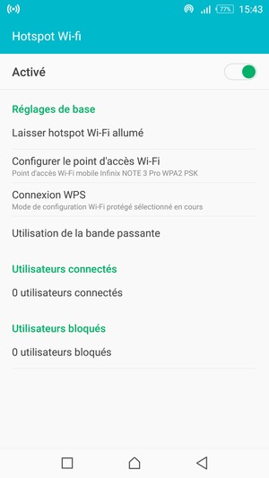 Votre téléphone est maintenant configuré pour être utilisé comme modem