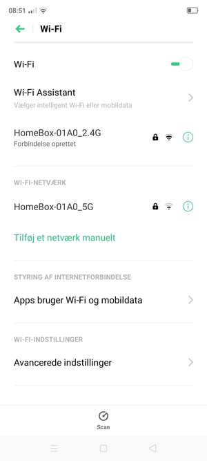 Du er nu tilsluttet Wi-Fi netværket