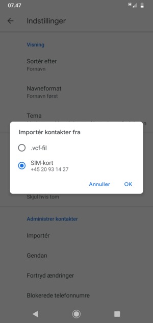 Vælg SIM-kort og OK