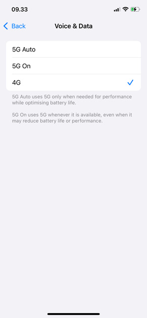 To enable 4G, select 4G