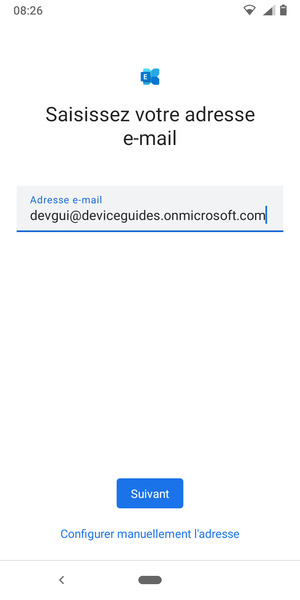 Saisissez votre adresse e-mail et sélectionnez Configurer manuellement l'adresse