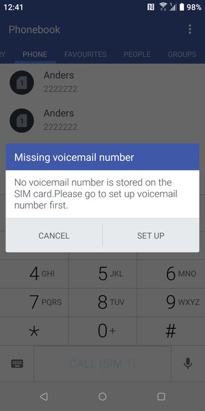 If your voicemail is not set up, select SET UP