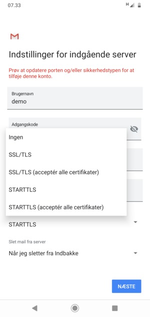 Vælg Ingen og NÆSTE