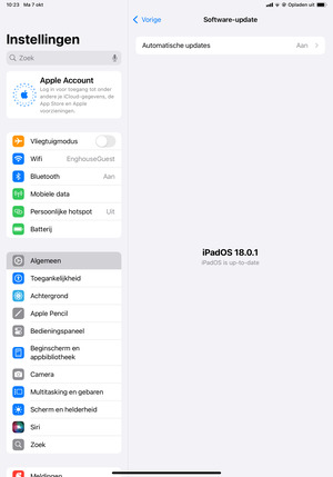 Als uw iPad up-to-date is, zult u het volgende scherm zien