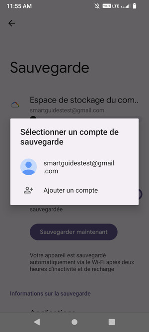 Sélectionnez votre compte de sauvegarde