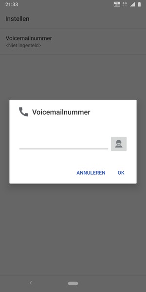 Voer het Voicemail number in en selecteer OK