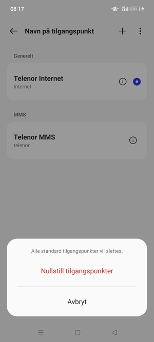 Velg Nullstill tilgangspunkter