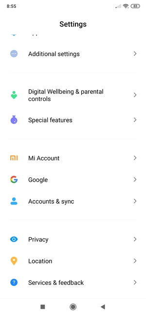 Return to the Settings menu and select Account & sync