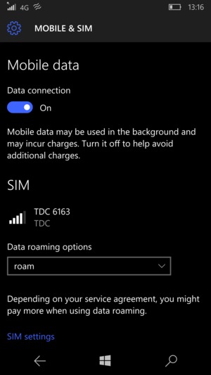 Select Data roaming options