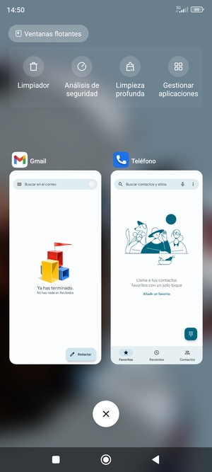 Seleccione el icono Eliminar para cerrar todas las aplicaciones en ejecución