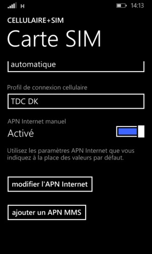 Activer APN Internet manuel