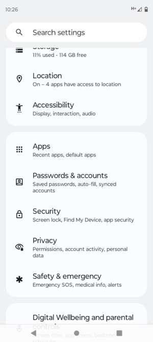Scroll to and select Passwords & accounts