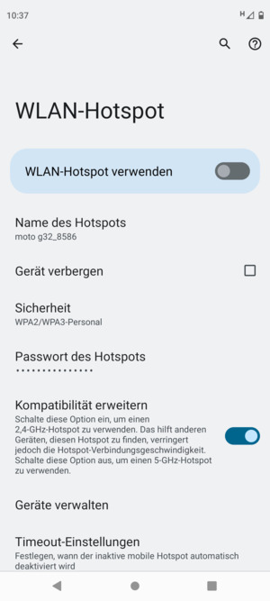 Wählen Sie Passwort des Hotspots