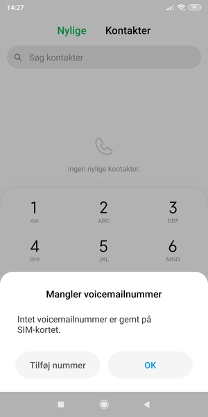 Hvis din telefonsvarer ikke er sat op, vælg Tilføj nummer