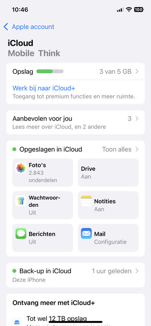 Selecteer Back-up in iCloud