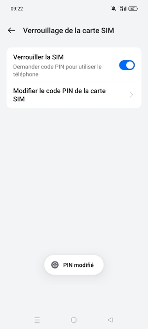 Votre Code PIN de la carte SIM a été modifié