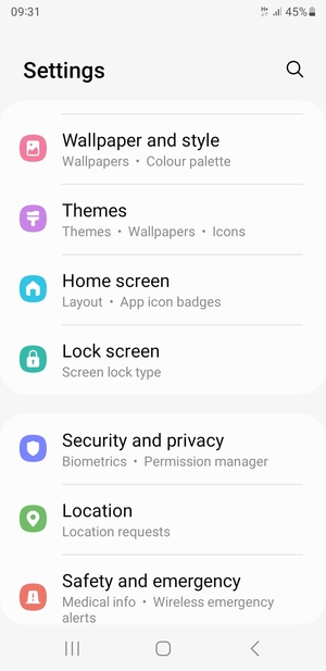 Scroll to and select Security and privacy