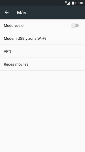 Seleccione Módem USB y zona Wi-Fi