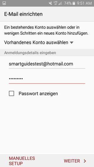 Geben Sie Ihre Hotmail Adresse und Ihr Passwort ein. Wählen Sie WEITER