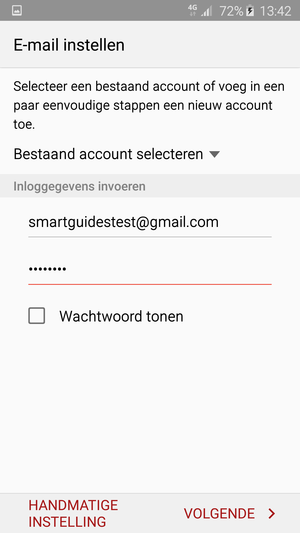 Voer uw Gmail of Hotmail adres en wachtwoord in. Selecteer VOLGENDE