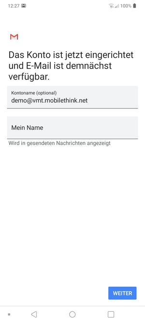 Geben Sie Ihrem Konto einen Namen und geben Sie Ihren Namen ein. Wählen Sie WEITER