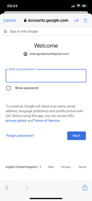 Enter your Password and select Next