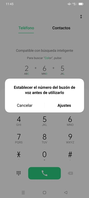 Si el correo de voz no está configurado, seleccione Ajustes