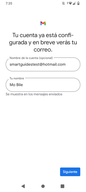Déle a su cuenta un nombre e introduzca Su nombre. Seleccione Siguente