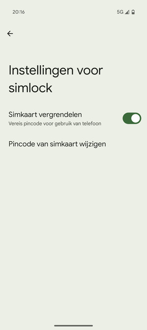 Selecteer Pincode van simkaart wijzigen