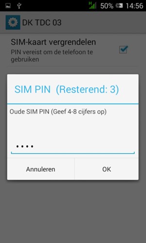 Voer uw Oude SIM PIN-code in en selecteer OK