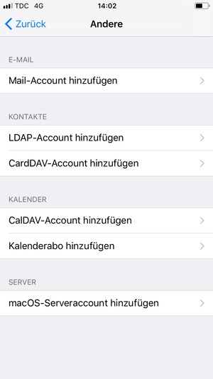 Wählen Sie CardDAV-Account hinzufügen
