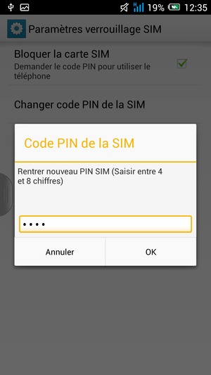Veuillez confirmer votre Nouveau code PIN de la SIM et sélectionner OK