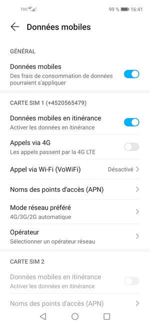 Activer ou désactiver Données mobiles en itinérance