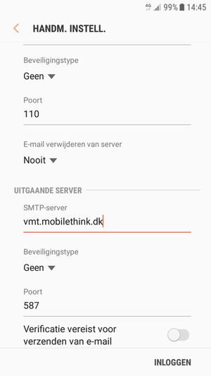 Schakel Verificatie vereist voor verzenden van e-mail uit en and selecteer INLOGGEN