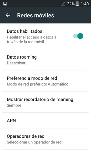 Seleccione Datos roaming