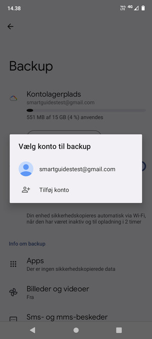 Vælg din sikkerhedskopi-konto