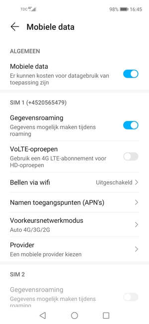 Schakel Gegevensroaming in of uit