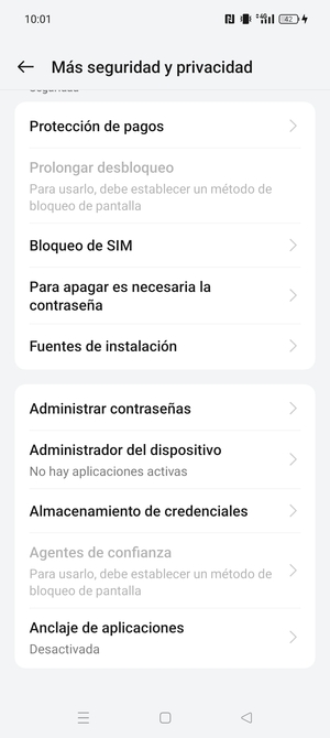 Desplácese y seleccione Bloqueo de SIM