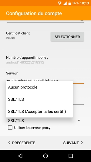 Sélectionnez SSL/TLS (Accepter ts les certif.) puis SUIVANT