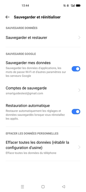 Sélectionnez Compte de sauvegarde