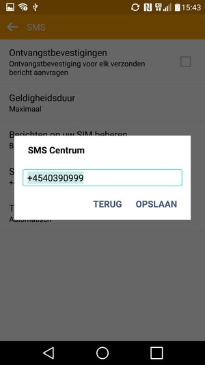 Voer het SMS Centrum nummer in en selecteer OPSLAAN