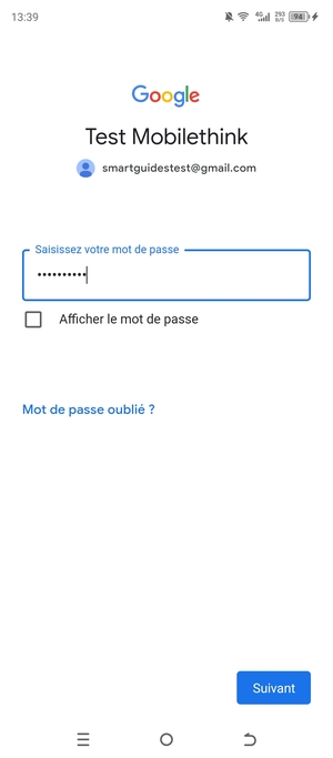 Saisissez votre Mot de passe et sélectionnez Suivant