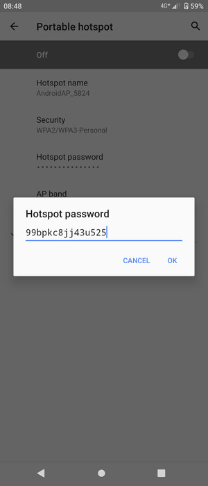 Enter a Wi-Fi hotspot password of at least 8 characters and select OK