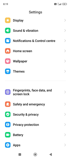Scroll to and select Fingerprints, face data, and screen lock