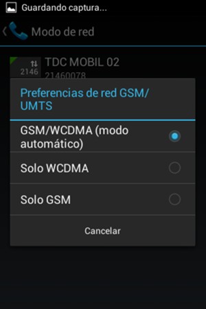 Seleccione Solo GSM  para habilitar 2G y GSM/WCDMA (modo automático) para habilitar 3G