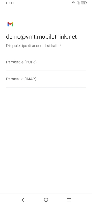Seleziona Personale (POP3) o Personale (IMAP)