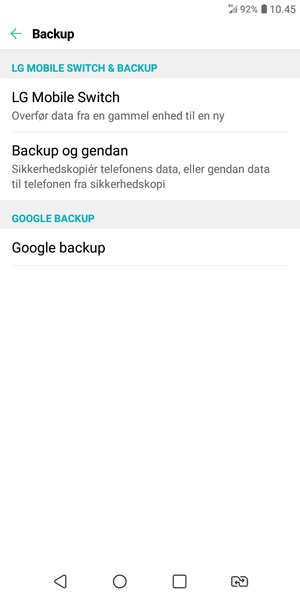 Vælg Google backup