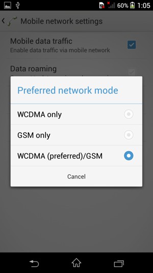 Select GSM only to enable 2G and WCDMA (preferred)/GSM to enable 3G
